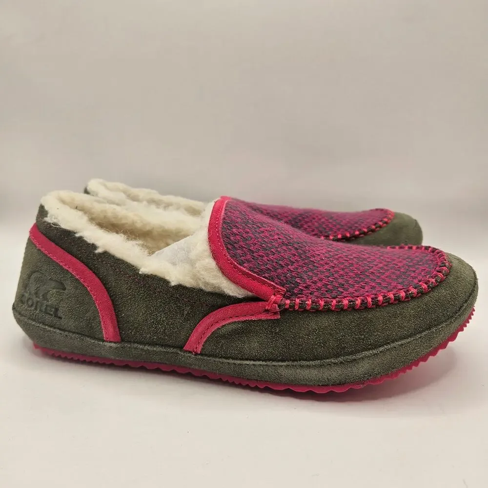 SOREL WOMEN'S 8 TREMBLANT II MOCASSIN SLIPPERS STONE GREEN CACTUS PINK NIB